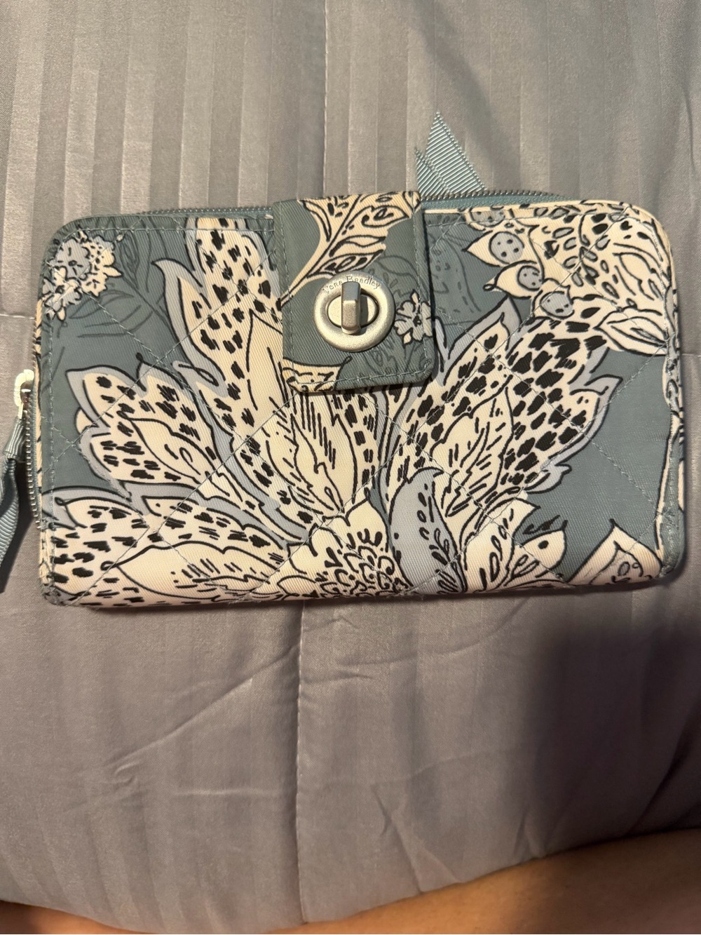 Vera Bradley Light Blue and White Floral Zip-Around Wristlet Wallet